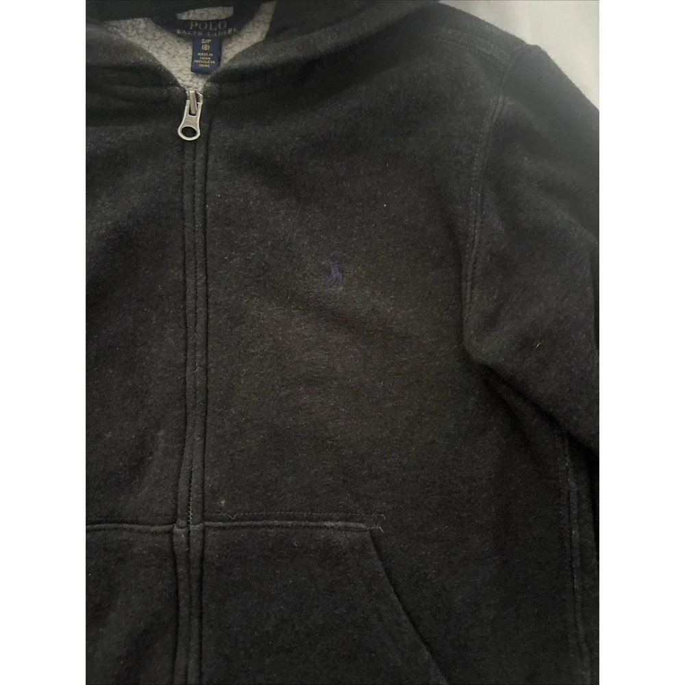 Boys Ralph Lauren Polo Zip Up Hoodie Size 8 Dark Heather Grey